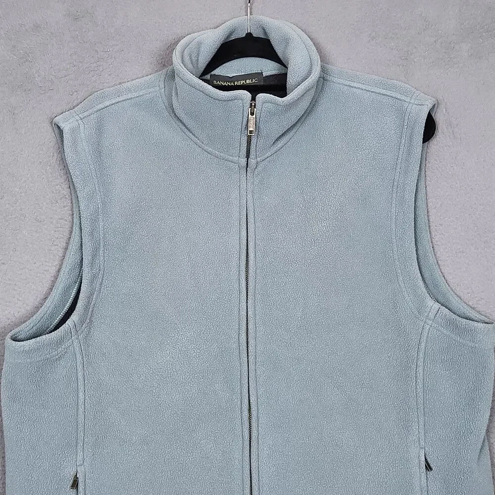Banana Republic Vest Mens XL Blue Fleece Full Zip Stand Collar Lined Vintage